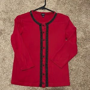 Rafaella brand embellished top size S in Ruby red with 3/4 length sleeves

01-32